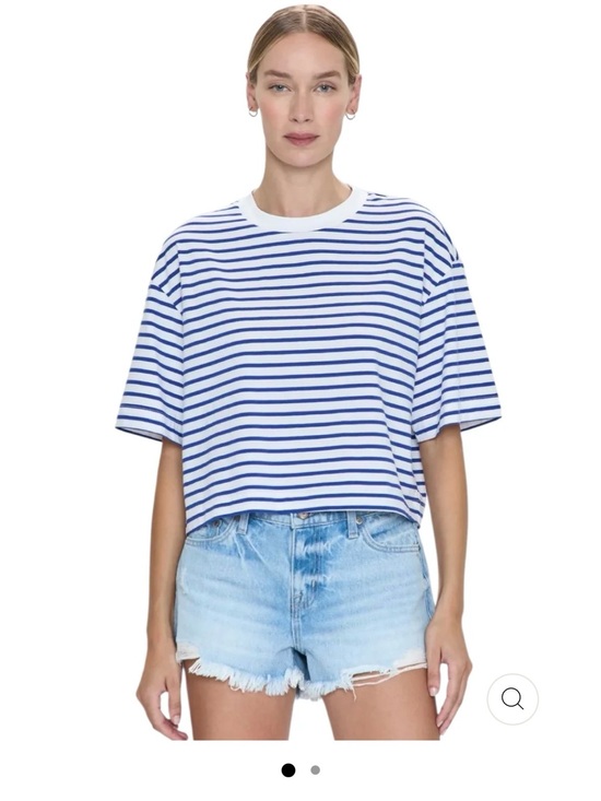 pistola Tops - pistola White and Blue Striped Boxy Tee
